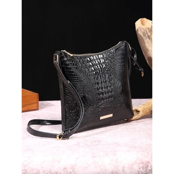 Women Crocodile PU Leather Shoulder Bag Compact Crossbody Purse with Metal Clasp - Picture 9 of 9